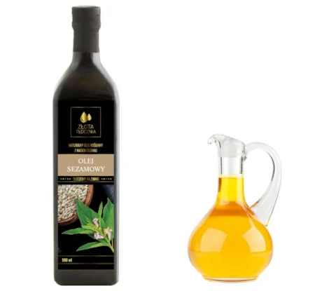 Olej sezamowy 500ml tłoczony na zimno świeży, Olej sezamowy, Złotatłocznia