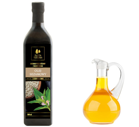 Olej sezamowy 500ml tłoczony na zimno świeży, Olej sezamowy, Złotatłocznia