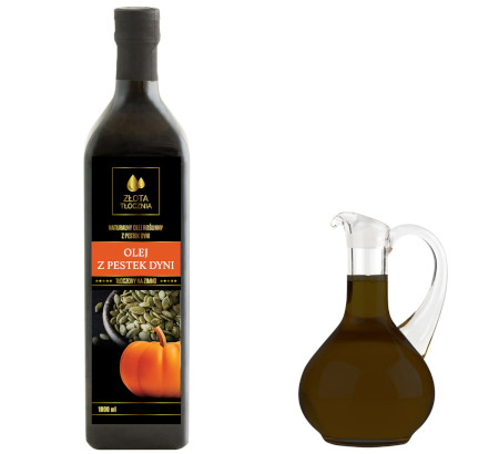 Olej z pestek dyni 1000ml świeży, nierafinowany i 100% tłoczony na zimno