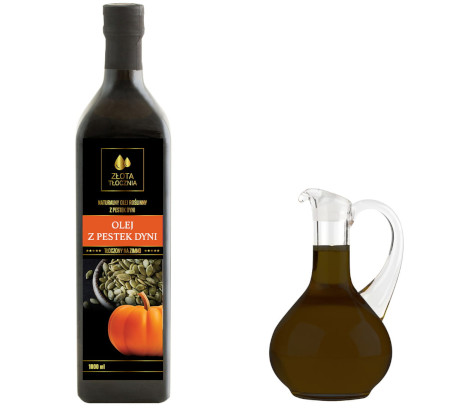 Olej z pestek dyni 1000ml świeży, nierafinowany i 100% tłoczony na zimno