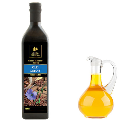 Olej lniany BUDWIGOWY 500ml zimnotłoczony świeży, Olej lniany, Złotatłocznia